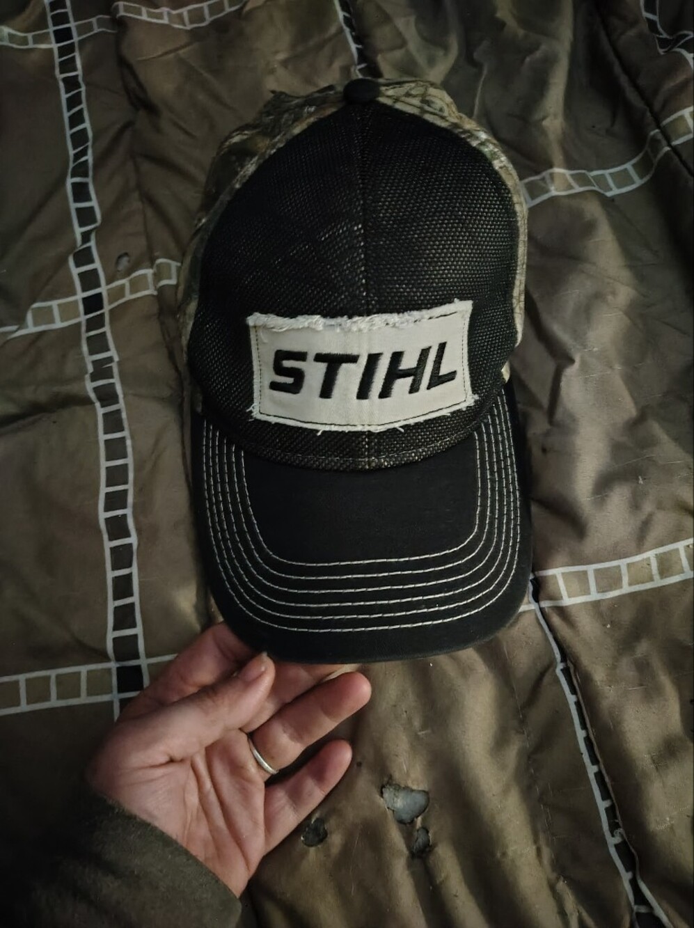STIHL Black And Camo Mesh Trucker Hat For Sale!